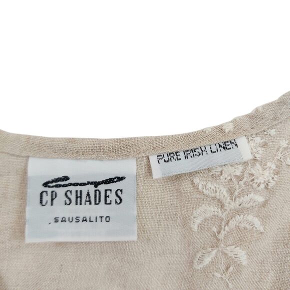 CP Shades Top Womens Small Beige Sleeveless Pure Irish Linen Embroidered Beachy - Picture 8 of 10